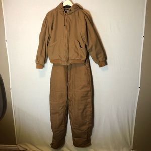 Mens Heavy Work Coat & Bib Set Brown Canvas SZ Med
